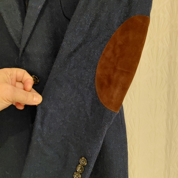 Ovadia & Sins Blue Tweed Men's Blazer Shouler  Patch 42R - Picture 3 of 5